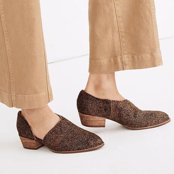 Madewell THE LUCIE Booties Sz 7.5 Cut Out SlipOn Spotted Toffee Block Heel Shoes - Picture 3 of 10